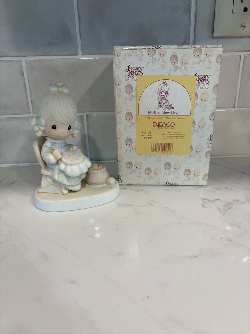 Enesco Precious Moments 'Mother Sew Dear' Figurine - Cream, Pale Blue